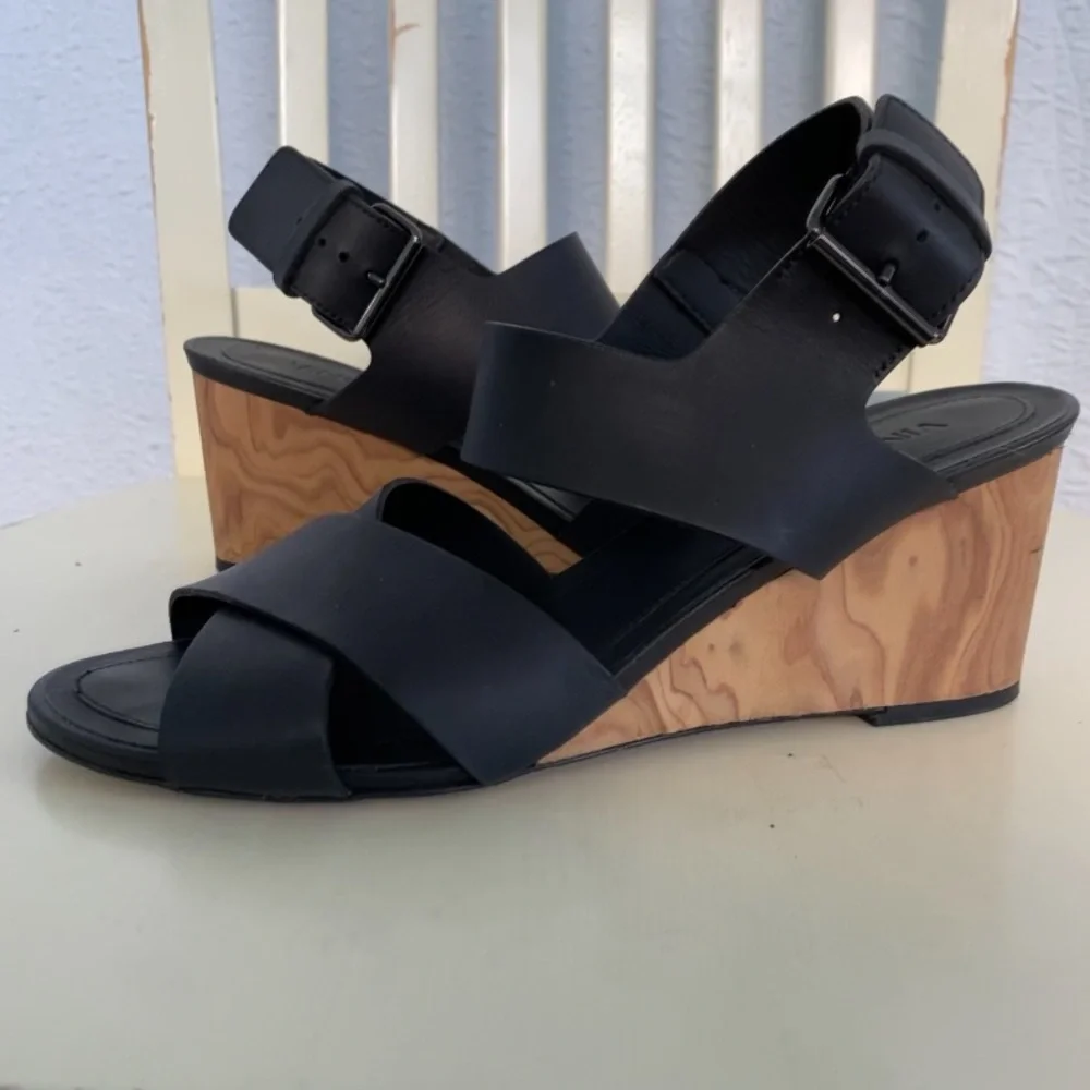 Vince Gwyn CrissCross Leather Slingback Wedge Sandal